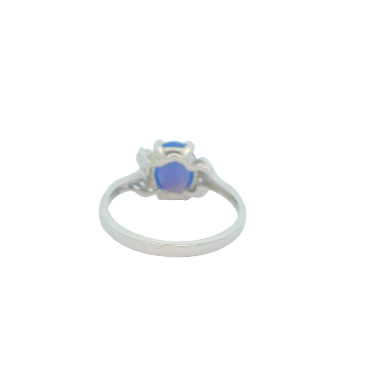 10k White Gold Blue Star Sapphire & Diamond Vintage Ring, Estate