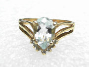 14k Yellow Gold Aquamarine & Diamond Vintage Ring, Estate