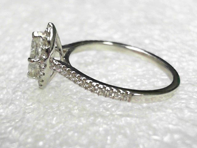 14K WHITE GOLD MARQUISE NATURAL  DIAMOND HALO RING, NEW