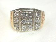 14k Two-Toned Mans Vintage Diamond Ring, Estate