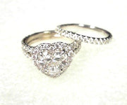 14K White Gold Heart Shaped 1.25 ct SI-1 D GIA Inscribed Diamond Engagement Ring & Band, Estate