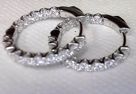 14K White Gold 2.11 cttw Lab Diamond Hoop Earrings, New