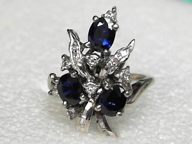 14k White Gold Sapphire & Diamond Vintage Ring, Estate