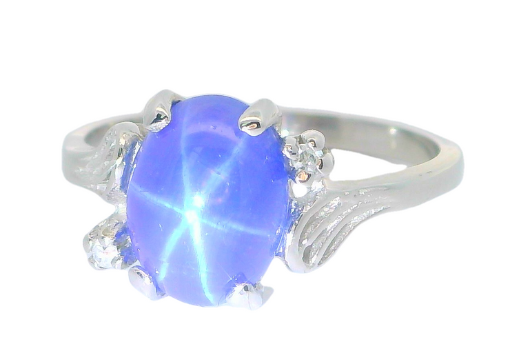 10k White Gold Blue Star Sapphire & Diamond Vintage Ring, Estate