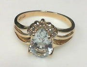 14k Yellow Gold Aquamarine & Diamond Vintage Ring, Estate