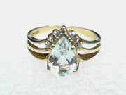 14k Yellow Gold Aquamarine & Diamond Vintage Ring, Estate