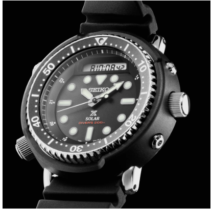 Seiko Prospex Solar Analog-Digital Hybrid Dive Watch SNJ025, New