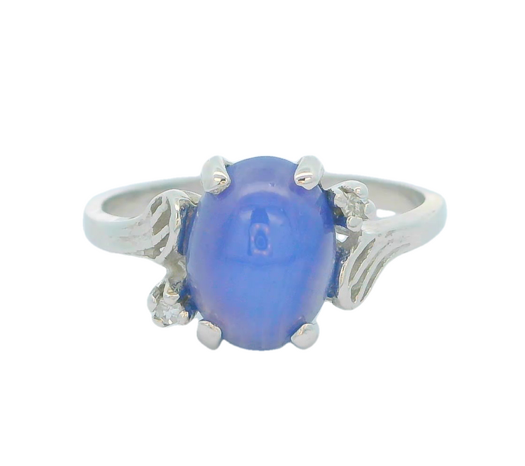 10k White Gold Blue Star Sapphire & Diamond Vintage Ring, Estate