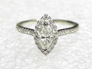 14K WHITE GOLD MARQUISE NATURAL  DIAMOND HALO RING, NEW